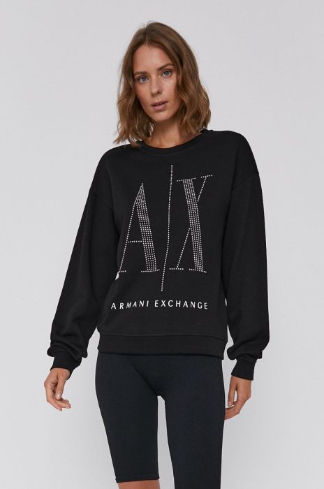 Бавовняна кофта Armani Exchange жіноча колір чорний з аплікацією (1564139)