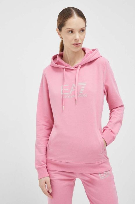 Кофта EA7 Emporio Armani жіноча колір рожевий з капюшоном однотонна