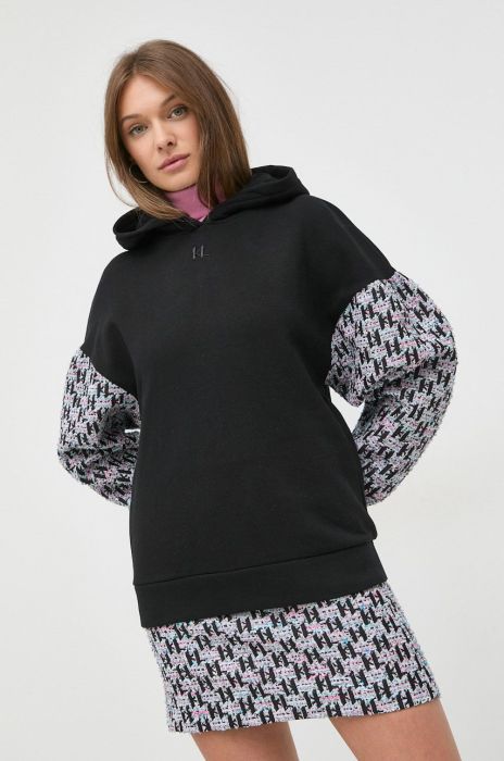 Кофта Karl Lagerfeld жіноча колір чорний з капюшоном візерунок