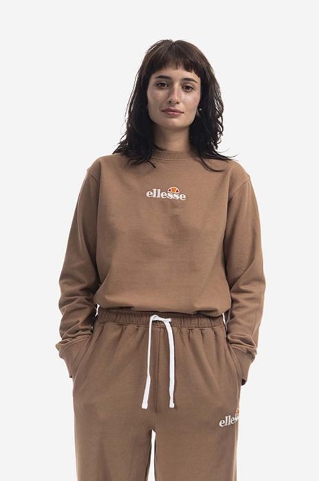 Бавовняна кофта Ellesse Sappan Sweatshirt жіноча колір коричневий з принтом SGM13149-BROWN