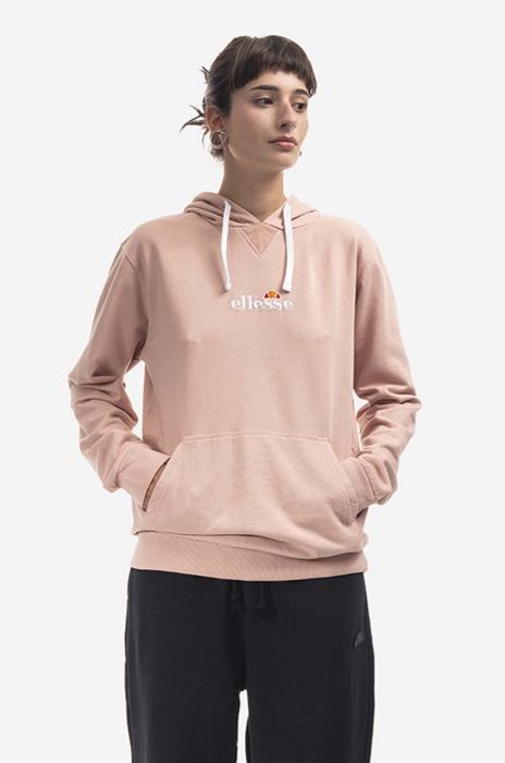 Бавовняна кофта Ellesse Daphni Oh Hoody жіноча колір рожевий з капюшоном з аплікацією SGM14014-PINK