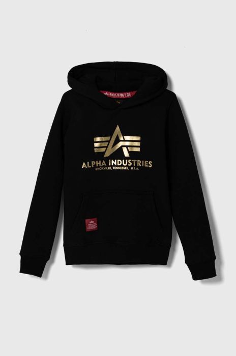 Кофта Alpha Industries колір чорний з капюшоном з принтом