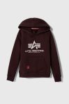 Дитяча кофта Alpha Industries колір бордовий з капюшоном з принтом