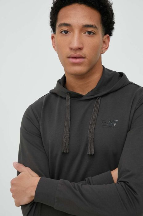 Кофта EA7 Emporio Armani чоловіча колір зелений з капюшоном однотонна
