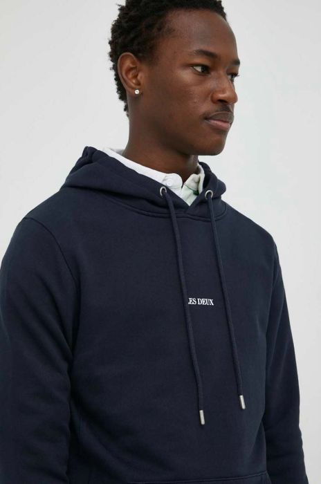 Бавовняна кофта Les Deux чоловіча колір синій з капюшоном з принтом