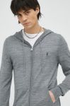 Шерстяна кофта AllSaints колір сірий з капюшоном меланж