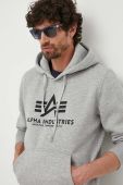 Кофта Alpha Industries чоловіча колір сірий з капюшоном з принтом 178312.17-grey