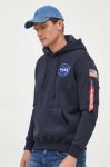 Кофта Alpha Industries Space чоловіча колір синій з капюшоном з принтом 178317.07-navy