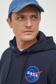 Кофта Alpha Industries Space чоловіча колір синій з капюшоном з принтом 178317.07-navy