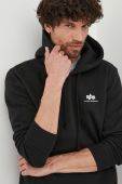 Кофта Alpha Industries Basic чоловіча колір чорний з капюшоном з принтом 196318.03-black