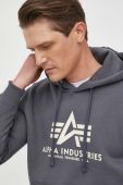 Кофта Alpha Industries Basic чоловіча колір сірий з капюшоном з принтом 178312.136-grey