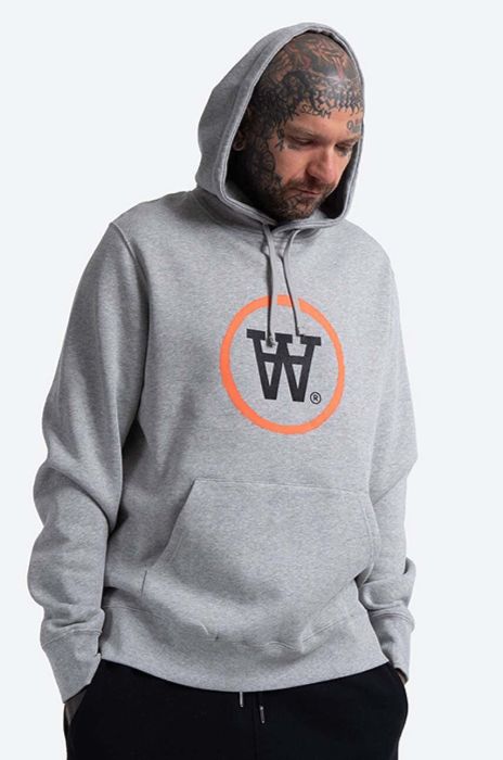 Бавовняна кофта Wood Wood Ian Hoodie чоловіча колір сірий з капюшоном з принтом 10135605.2424-GREYMEL (3580389)