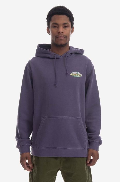 Бавовняна кофта Gramicci Ash чоловіча колір фіолетовий з капюшоном з принтом G3SU.J062-ash