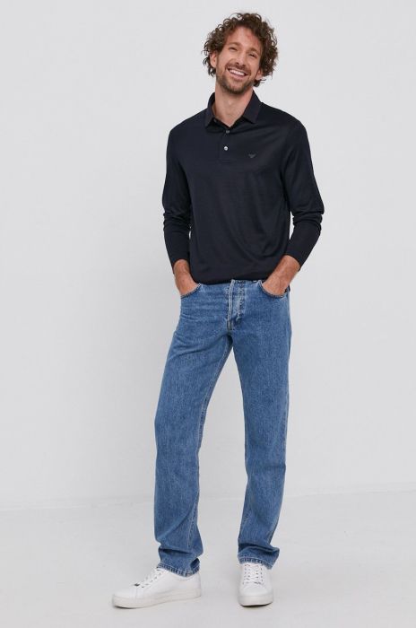 Лонгслів Emporio Armani чоловічий колір синій однотонний