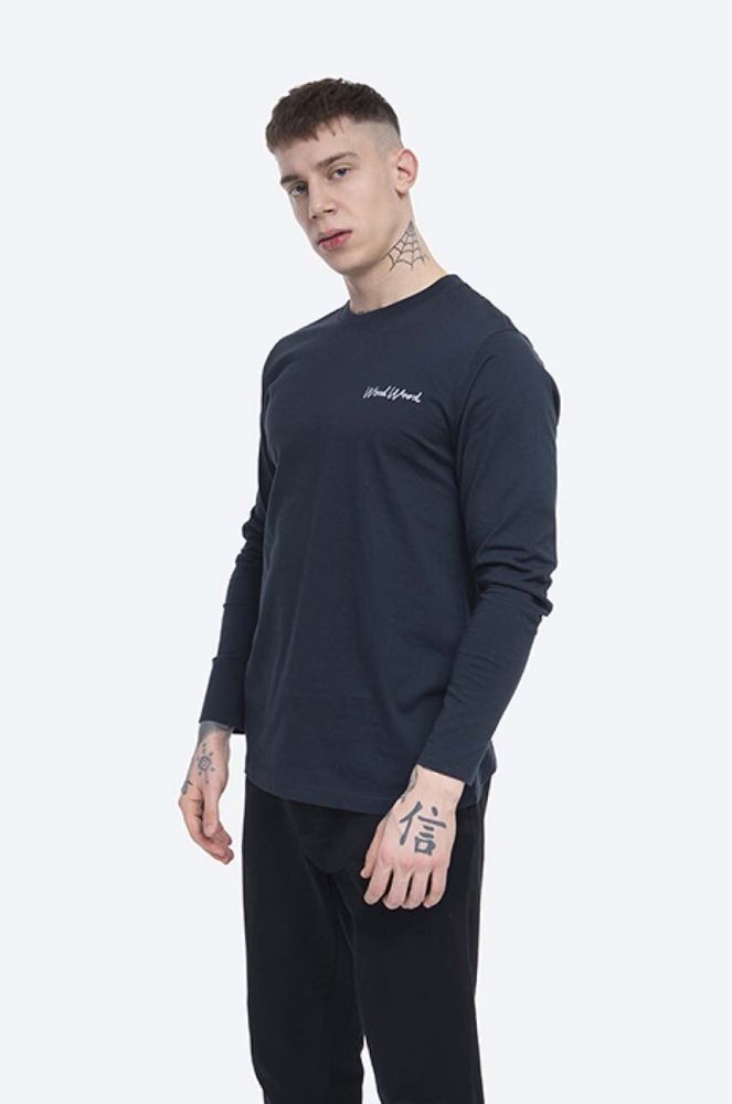Бавовняний лонгслів Wood Wood Peter Longsleeve колір синій з принтом 12045402.2491-BRIGHTW