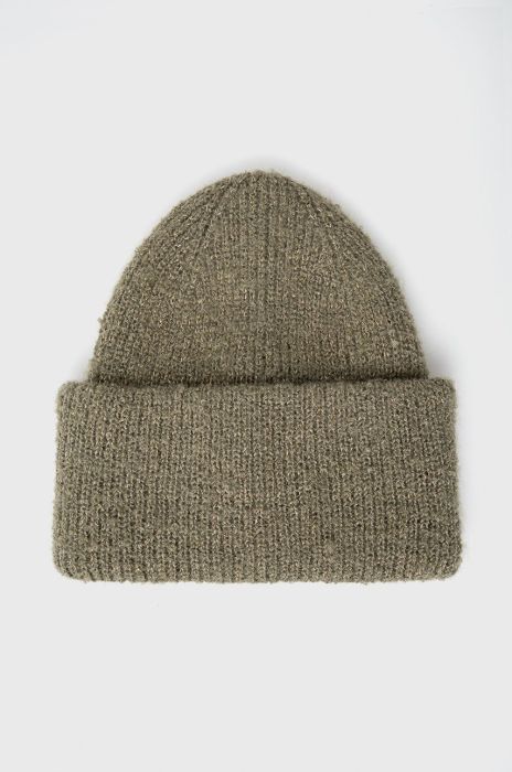 Шапка Pieces колір зелений з товстого трикотажу