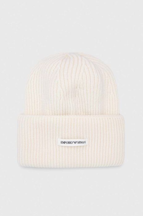 Вовняна шапка Emporio Armani колір бежевий з товстого трикотажу вовна