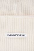 Вовняна шапка Emporio Armani колір бежевий з товстого трикотажу вовна