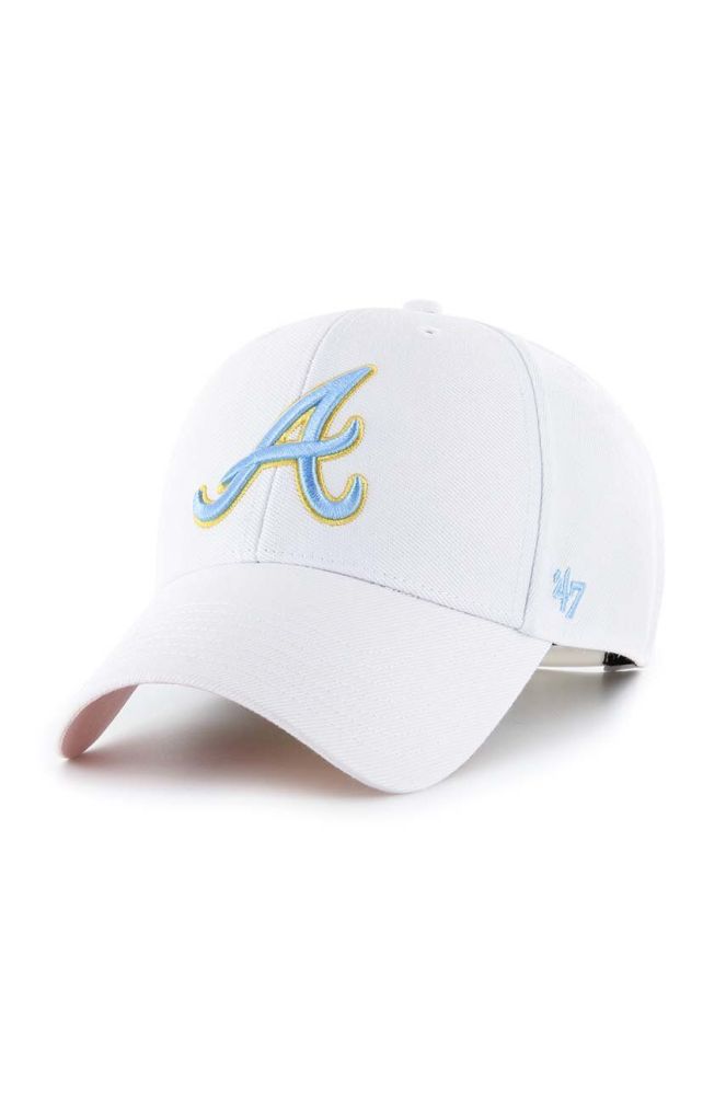 Кепка з домішкою вовни 47brand MLB Atlanta Braves колір білий з аплікацією