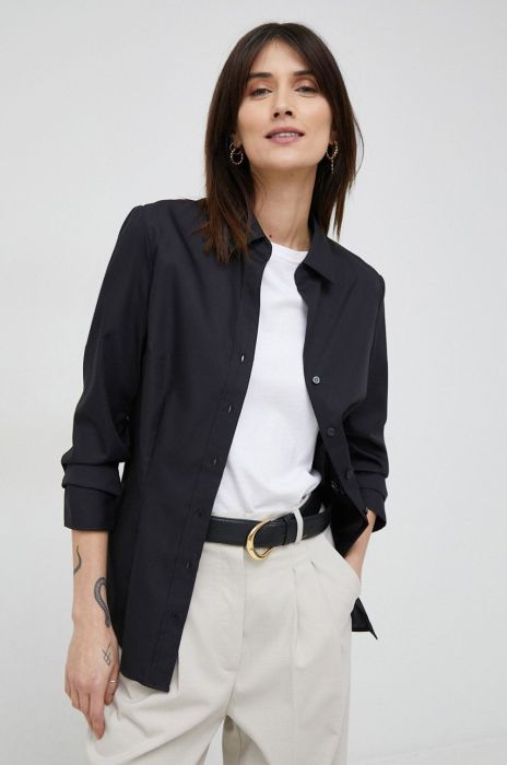 Бавовняна сорочка Seidensticker жіноча колір чорний slim класичний комір (2953376)