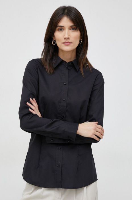 Бавовняна сорочка Seidensticker жіноча колір чорний slim класичний комір (2956861)