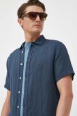 Сорочка з льону United Colors of Benetton колір синій regular класичний комір (3302418)