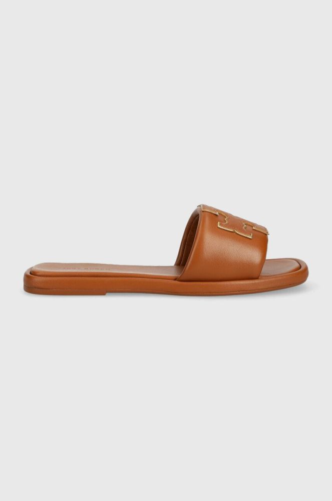 Шкіряні шльопанці Tory Burch Double T Sport Slide жіночі колір коричневий 79985-202