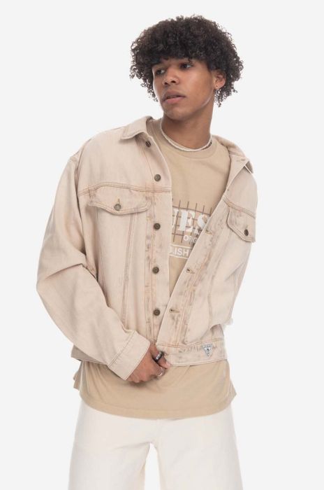 Джинсова куртка Guess чоловіча колір бежевий перехідна oversize M3GU97.D4RU0-TNMT
