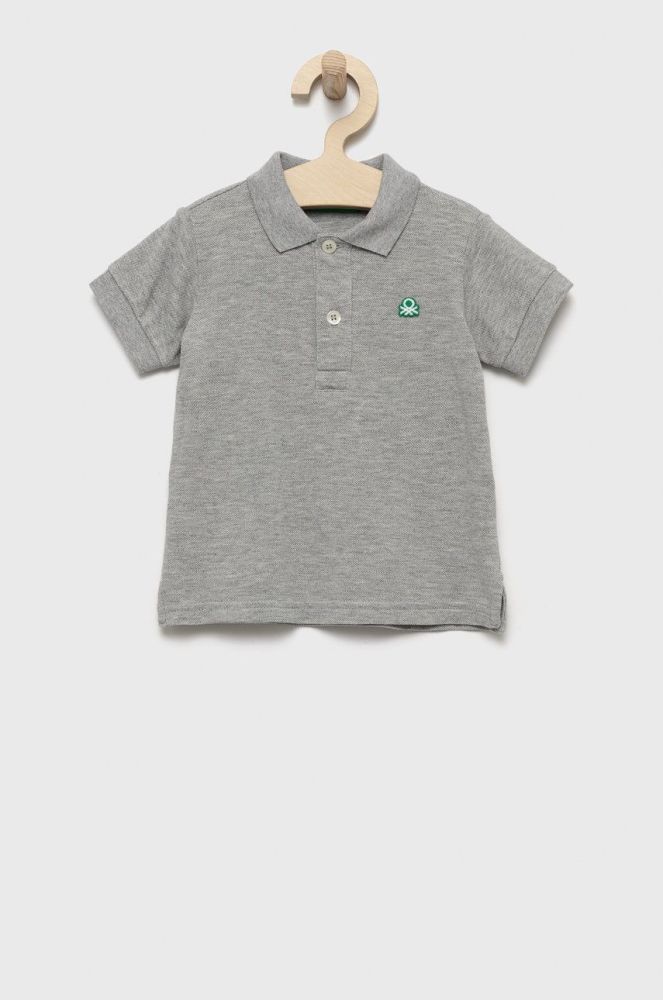 Дитяче бавовняне поло United Colors of Benetton колір сірий однотонний (2531132)