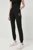 Бавовняні спортивні штани Armani Exchange жіночі колір чорний з аплікацією