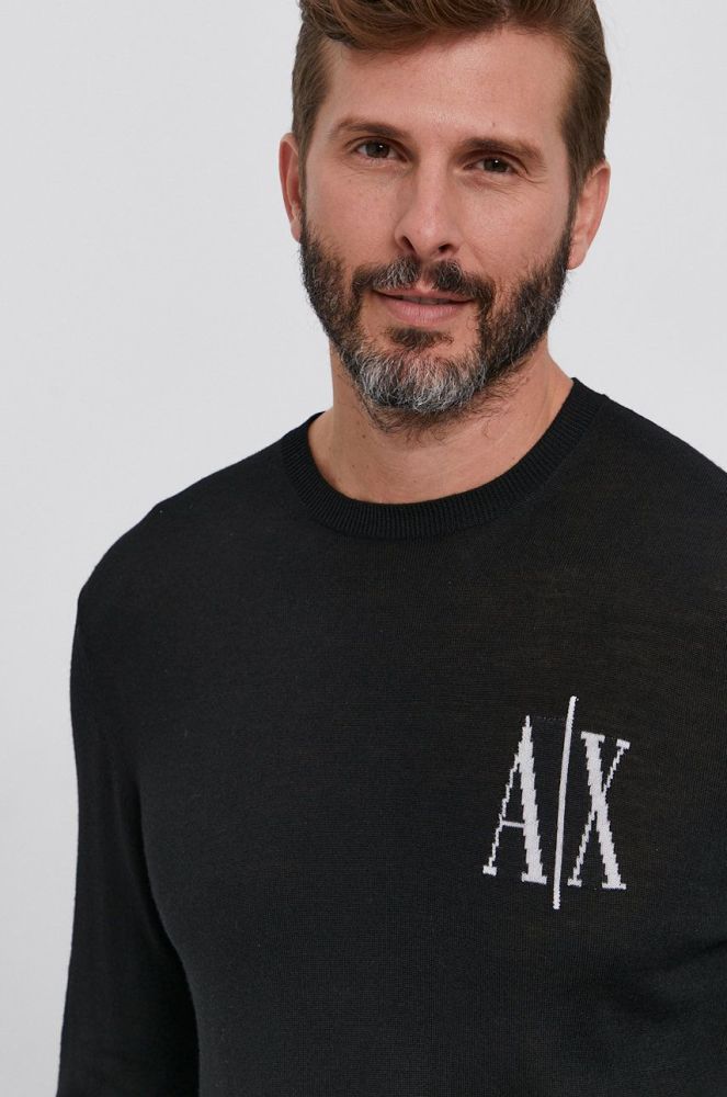 Вовняний светр Armani Exchange чоловічий колір чорний легкий (1696809)