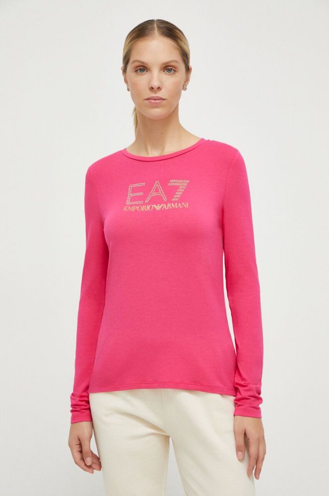 Лонгслів EA7 Emporio Armani жіночий колір рожевий