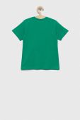 Дитяча бавовняна футболка United Colors of Benetton колір зелений однотонний (3068192)