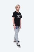 Дитяча бавовняна футболка Alpha Industries колір чорний з принтом