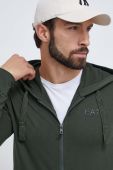 Бавовняна кофта EA7 Emporio Armani чоловіча колір зелений з капюшоном однотонна