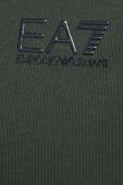 Бавовняна кофта EA7 Emporio Armani чоловіча колір зелений з капюшоном однотонна