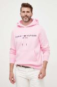 Кофта Tommy Hilfiger чоловіча колір рожевий з капюшоном з аплікацією