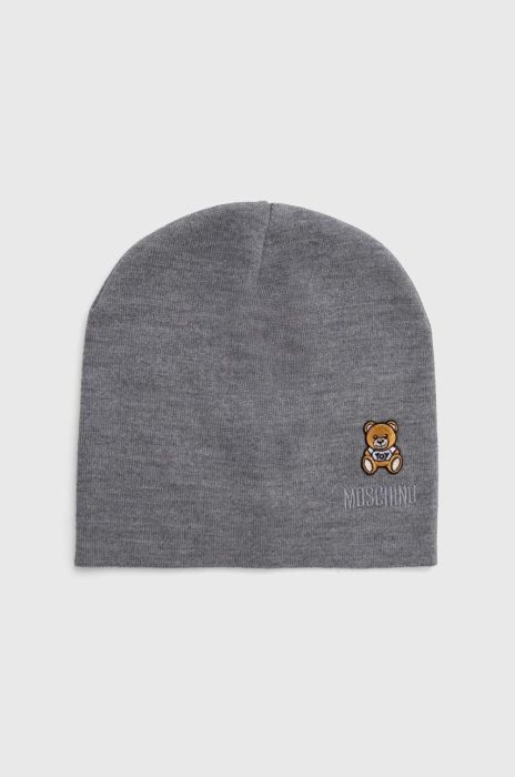 Вовняна шапка Moschino колір сірий з тонкого трикотажу вовна (3398898)