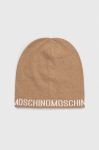 Вовняна шапка Moschino колір коричневий з тонкого трикотажу вовна