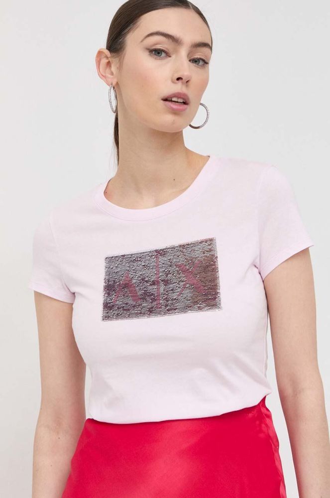 Бавовняна футболка Armani Exchange колір рожевий (3114770)