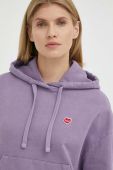 Бавовняна кофта Deus Ex Machina жіноча колір фіолетовий з капюшоном однотонна