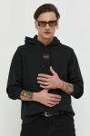 Бавовняна кофта HUGO чоловіча колір чорний з капюшоном з аплікацією (3093564)