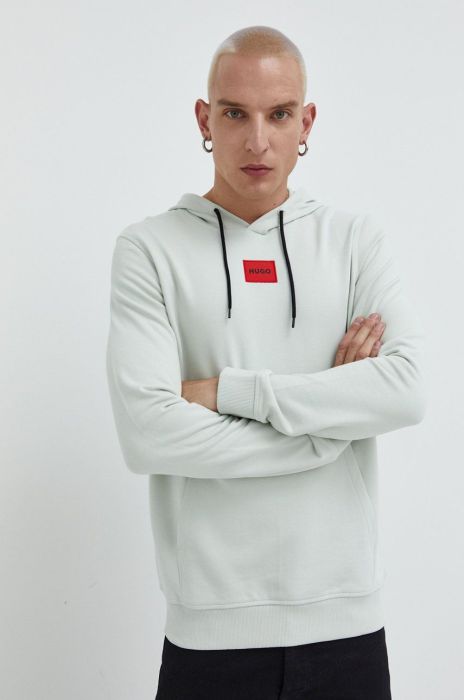 Бавовняна кофта HUGO чоловіча колір зелений з аплікацією (2484096)