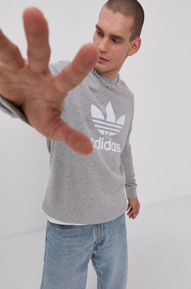 Бавовняна кофта adidas Originals чоловіча колір сірий меланж H06650-MGREYH/WHT
