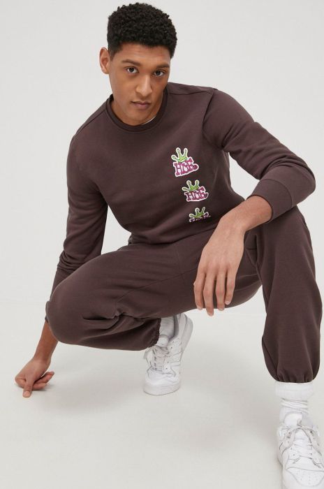 Кофта HUF чоловіча колір коричневий з принтом (1997776)