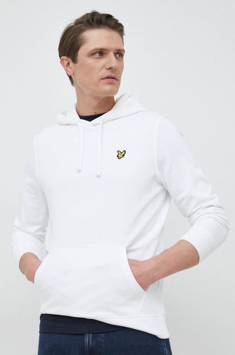 Бавовняна кофта Lyle & Scott чоловіча колір білий з капюшоном однотонна