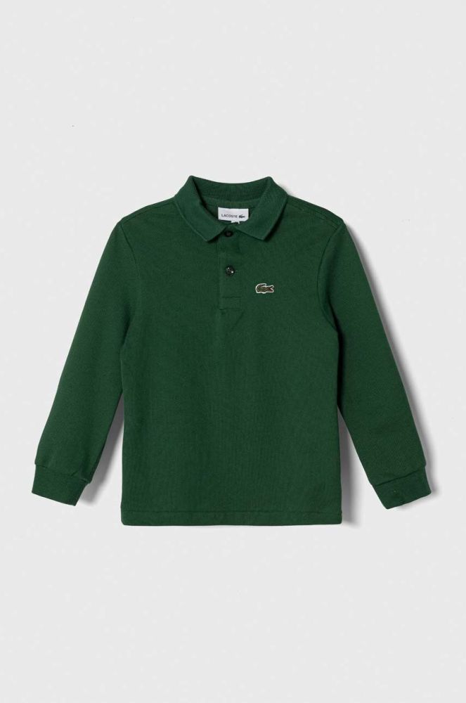 Дитячий бавовняний лонгслів Lacoste колір зелений однотонний