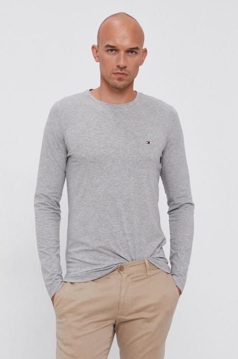 Лонгслів Tommy Hilfiger чоловічий колір сірий гладкий