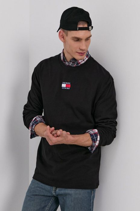 Лонгслів Tommy Jeans чоловічий колір чорний з аплікацією