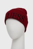 Шапка з домішкою вовни Guess колір бордовий з тонкого трикотажу